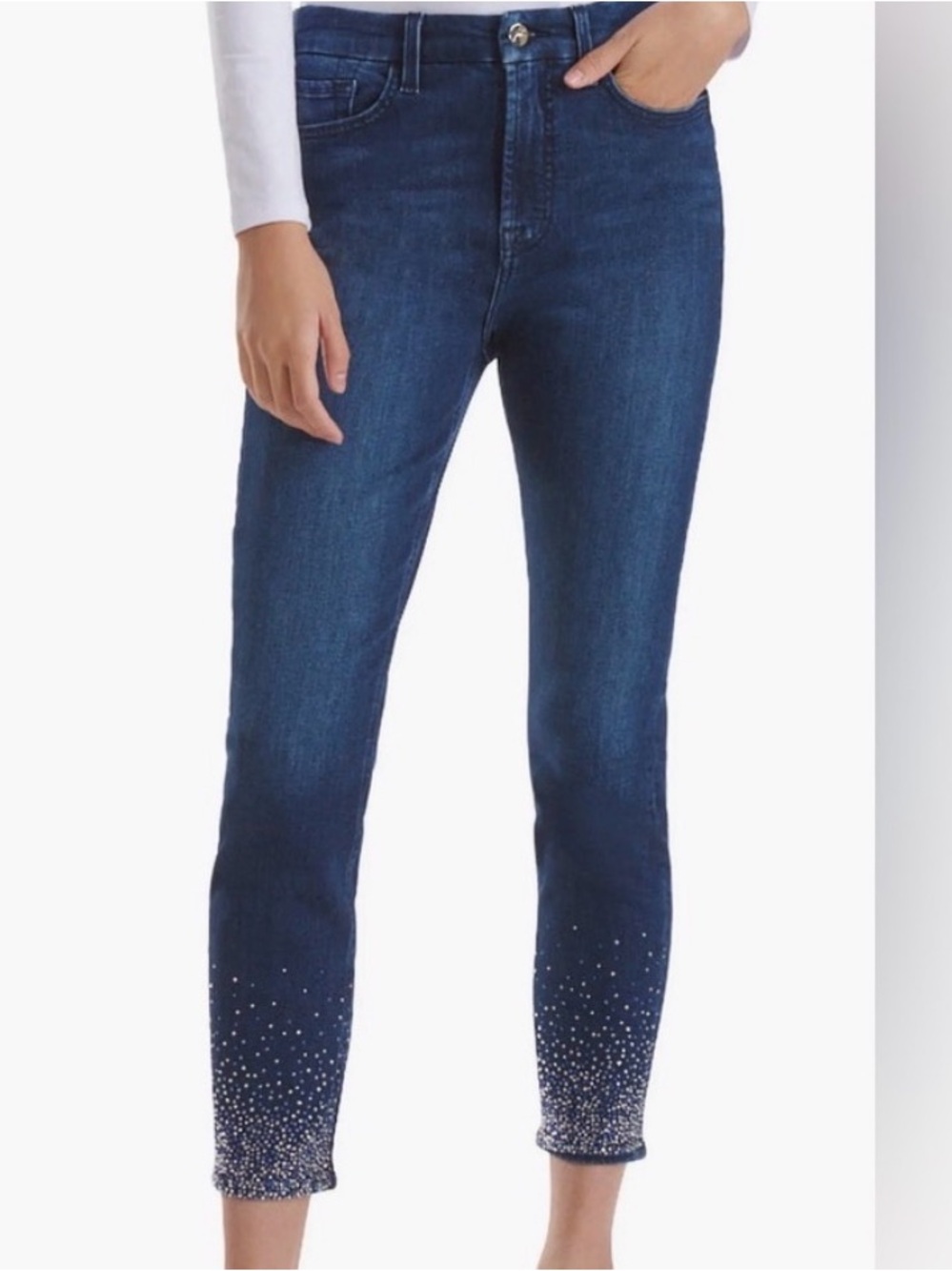 Jen7 by 7 For All Mankind High-Waist Ombré Rhinestone Ankle Skinny Jeans